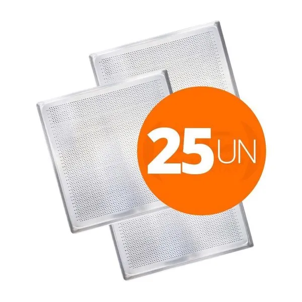 Kit 25 Assadeiras Estampadas Perfuradas Alumínio 35cm X 35cm PRP-004 FC4EMV Prata Imeca Kit 25 Assadeiras Estampadas Perfuradas Alumínio 35cm X 35cm Prata Imeca