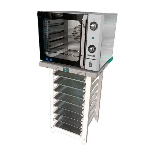 Kit Forno Turbo Elétrico de Convecção Metalúrgica Venâncio FCSB4E Aço Inox 55L com Mesa e Assadeiras Inox 220V Forno Turbo Elétrico de Convecção Metalúrgica Venâncio FCSB4E Aço Inox 55L com Mesa Inox 220V
