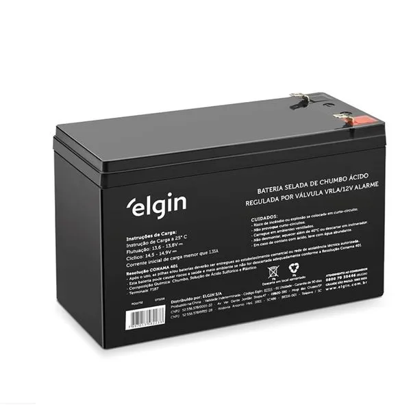 Bateria Selada de Chumbo para Sistemas de Alarme 12V 7Ah Elgin Bateria Selada de Chumbo válvula 12V para sistemas de alarme 12V 7Ah