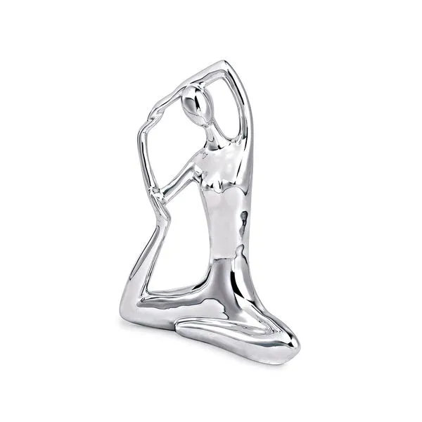 Escultura Decorativa de Yoga em Porcelana 19,5x16x6 Prata G39 - Gran Belo