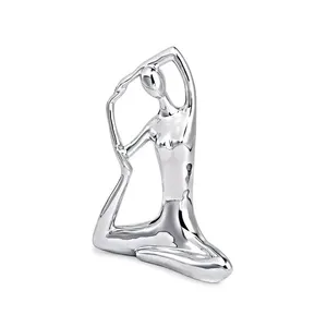 Escultura Decorativa de Yoga em Porcelana 19,5x16x6 Prata G39 - Gran Belo