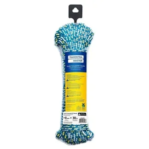 Corda Trançada Pet Meada 8 mm X 30 m para Amarrações de Cargas 381 e 4 Kgf Azul Tramontina Corda Trançada Pet Meada 8 mm X 30 m para Uso Doméstico e Agronegócio Azul Tramontina