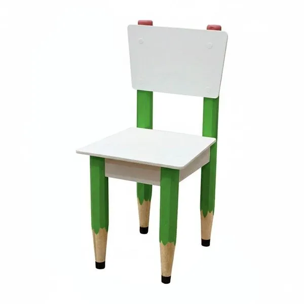 Cadeira Infantil Lápis Verde Assento E Encosto Brancos Para Estudos E Desenhos Mobília Decor