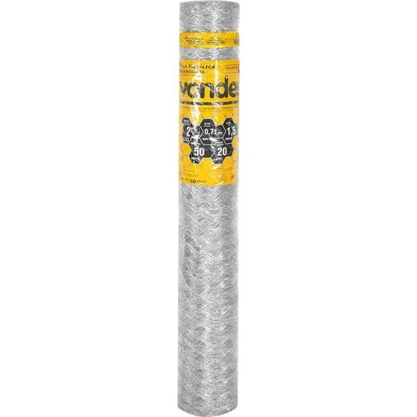 Tela Metálica Hexagonal Malha 2" 22 BWG x 1,5m 50 metros Galinheiro VONDER