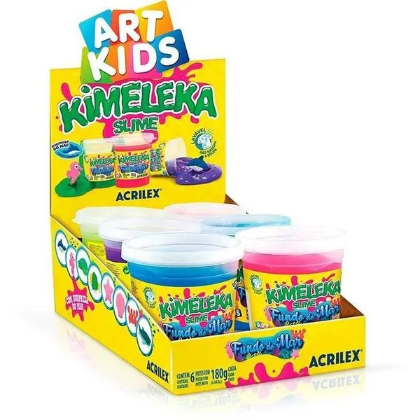 Kit Slime Kimeleka Fundo do Mar 180g Surpresa Colecionável 6 Potes Acrilex