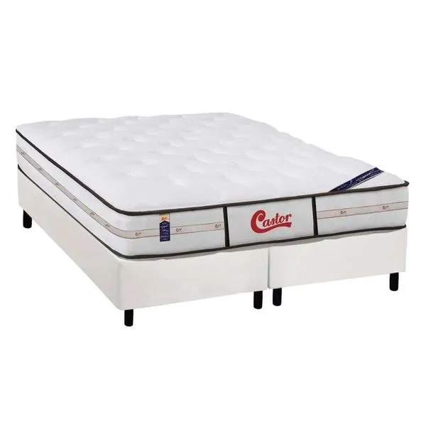 Cama Box King: Colchão Molas Pocket Ensacadas Castor Gold Star Vitagel Class + Base White(193X203)