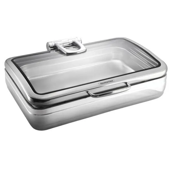Rechaud Tramontina Banho Maria Retangular em Aço Inox com Tampa Basculante e Cuba 1/1 11,2 L