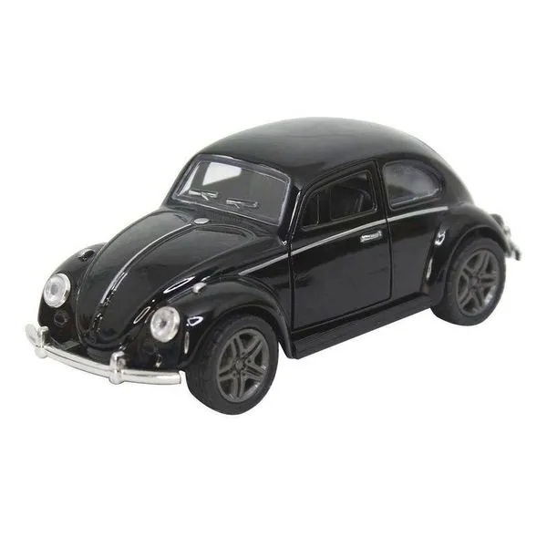 Miniatura de Carrinho Fusca Antigo Colecionável com Fricção e Portas Móveis Preto