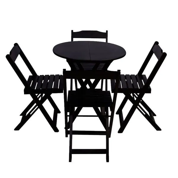 Conjunto Premium De Mesa Dobravel De Madeira 70cm Redondo Com 4 Cadeiras Preto - Preto