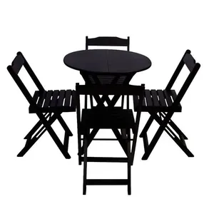 Conjunto Premium De Mesa Dobravel De Madeira 70cm Redondo Com 4 Cadeiras Preto - Preto