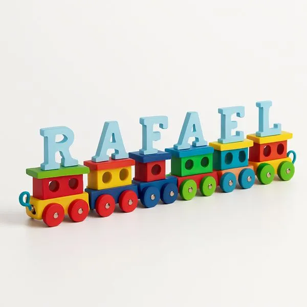 Trenzinho infantil Multicolorido Madeira Personalizado nome brinquedo