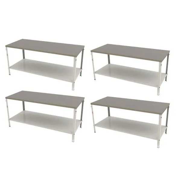 Kit 4 Mesa Panificadora Desmontável M-190 com Tampo Inox 430 e Estrutura Aço Branco Braesi Kit 4 Mesa Panificadora Desmontável M-190 com Prateleira Aço Branco Braesi
