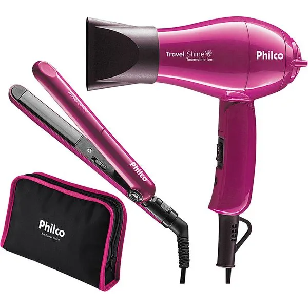 Kit Secador/Prancha Alisadora e Bolsa Philco Travel Shine Roxo 127V