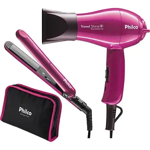 Kit Secador/Prancha Alisadora e Bolsa Philco Travel Shine Roxo 127V