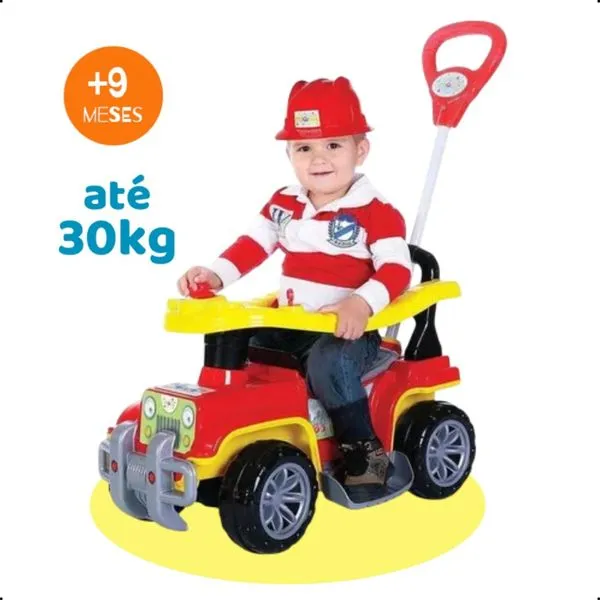 Carrinho de Passeio Infantil Jip Jip com Haste Direcional, Buzina e Anel de Proteção - Várias Cores - A Partir de 9 Meses Vermelho