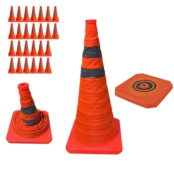 Kit 26 Cones Retráteis Portáteis SU-CONE3-1 Faixas Refletivas Sinalização de Obras Laranja Economia Solar Kit 26 Cones Retráteis SU-CONE3-1 Faixas Refletivas 50cm Laranja Economia Solar