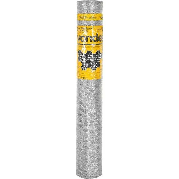 Tela Metálica Hexagonal Malha 2" 22 BWG x 1,8m 50 metros Galinheiro VONDER