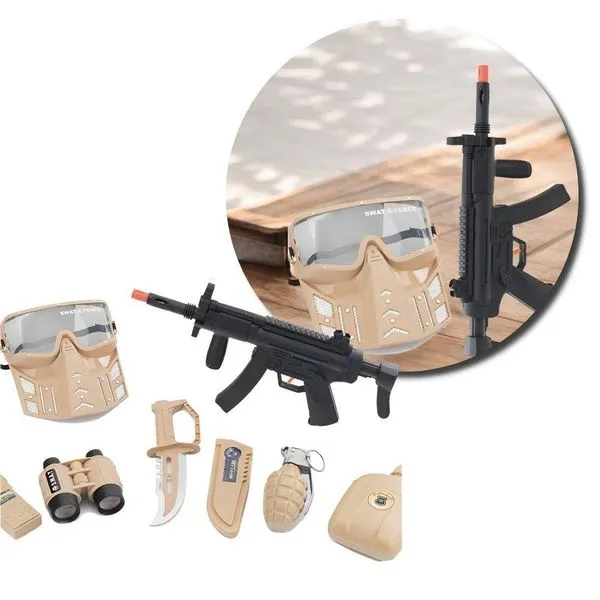 Brinquedo Infantil Kit Policial com Rifle, Máscara e Acessórios para Brincadeiras de Herói Realistas