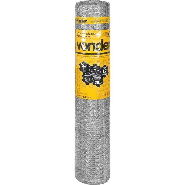 Tela Metálica Hexagonal Malha 1" 22 BWG x 1,2m 50 metros Pinteiro VONDER