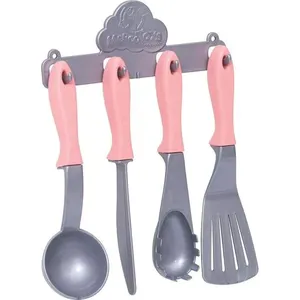 Kit de Utensílios de Cozinha Infantil Baby Gourmet com Suporte para Pendurar Rosa Mercotoys