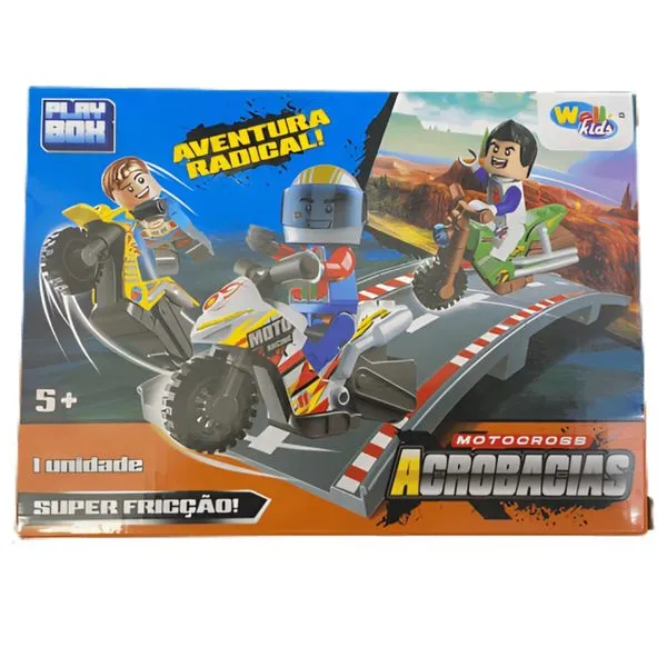 Play Box Motocross Acrobacias - Blocos de Montar Transformável - Wellkids