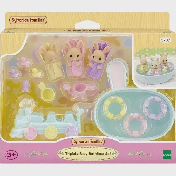 CONJUNTO HORA DO BANHO - TRIGEMEOS COELHO DE LEITE SYLVANIAN FAMILIES - EPOCH