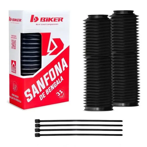 Sanfona de Bengala Biker 31 Dentes Crf250f Crf300 Tornado Xre 300 Preto com Abraçadeiras Plásticas Sanfona de Bengala Biker 31 Dentes Crf250f Crf300 Tornado Xre 300 Preto