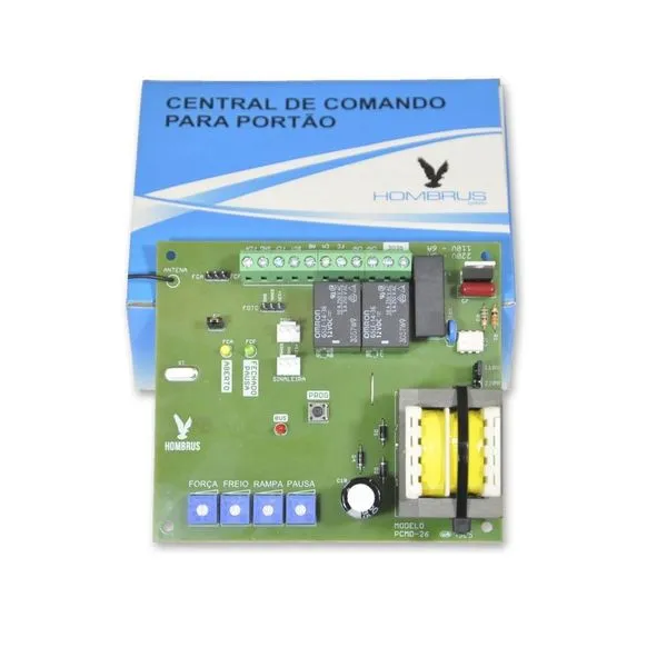 Central de Comando Motor Portão Universal PCMD-26 Bivolt com Freio Eletrônico e Parada Suave Hombrus Central de Comando Motor Portão PCMD-26 Universal Bivolt Hombrus