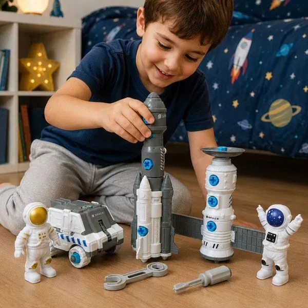 Kit Conjunto Brinquedo Espacial Astronauta Foguete Satélite