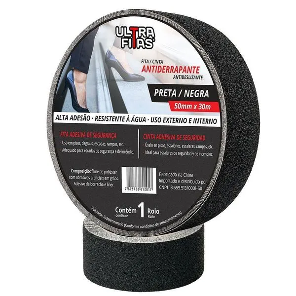 Fita Antiderrapante 50 Mm X 30 Metros - Preta