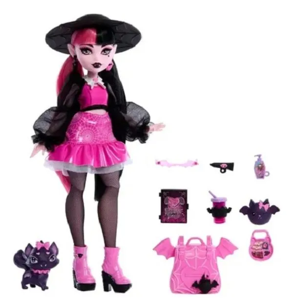 Monster High Core Boneca Draculaura 25 Cm Novo Visual Com Monster Pet e Acessorios - Mattel
