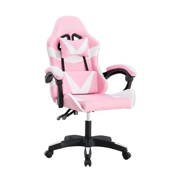 Cadeira Gamer Kloof KL1 Reclinável 135 graus Giratória 360 graus Couro PU Branco e Rosa Cadeira Gamer Kloof KL1 Reclinável 135 graus Giratória Couro PU Branco e Rosa