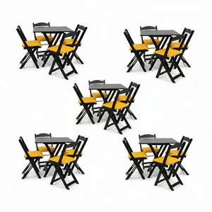 Kits 5 Conjuntos Dobráveis 70x70 5 Mesas 20 Cadeiras Preto Com Estofado Amarelo