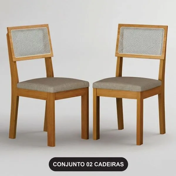 Cadeira Para Mesa De Jantar Flora Mdf Kit 2 Peças Linho Palha - Leifer