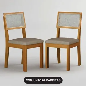 Cadeira Para Mesa De Jantar Flora Mdf Kit 2 Peças Linho Palha - Leifer