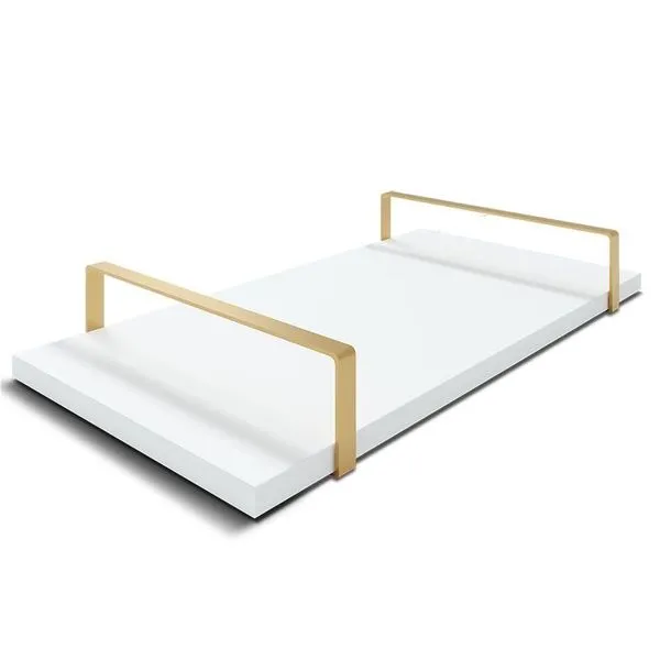 Bandeja Decorativa 25x50cm Borda Infinita Branca Com Alça Cobre