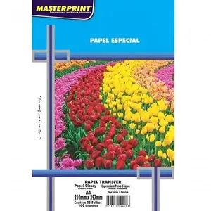Papel Transfer para Tecido Claro Masterprint 160g A4 Secagem Instantânea Compatível Jato de Tinta 5 Folhas Branco Papel Transfer para Tecido Claro Masterprint 160g A4 para Impressora Jato de Tinta 5 Folhas Branco