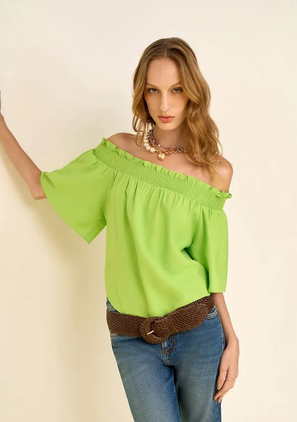 Blusa Zinco Solta Decote Reto Manga Curta Padrão Verde M