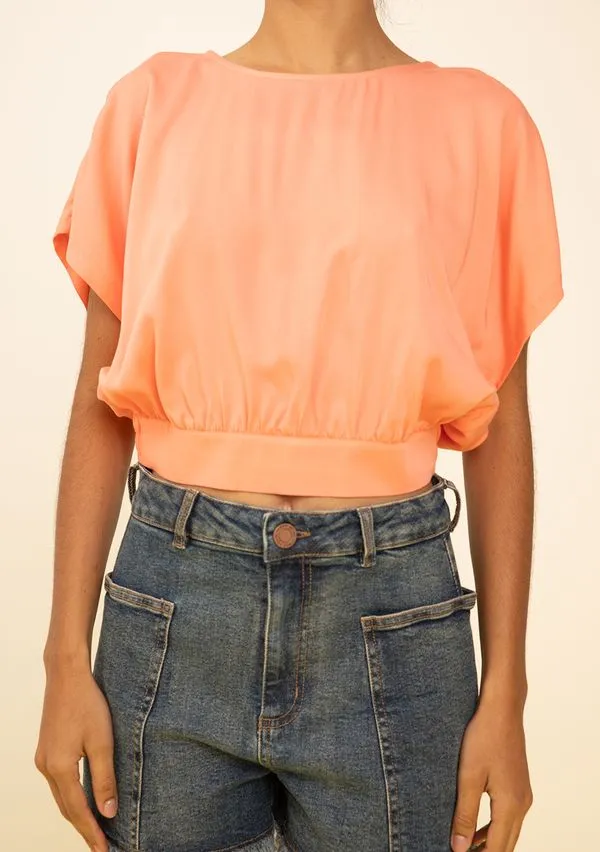 Blusa Zinco Ajustada Decote Careca Manga Curta Cropped Laranja G