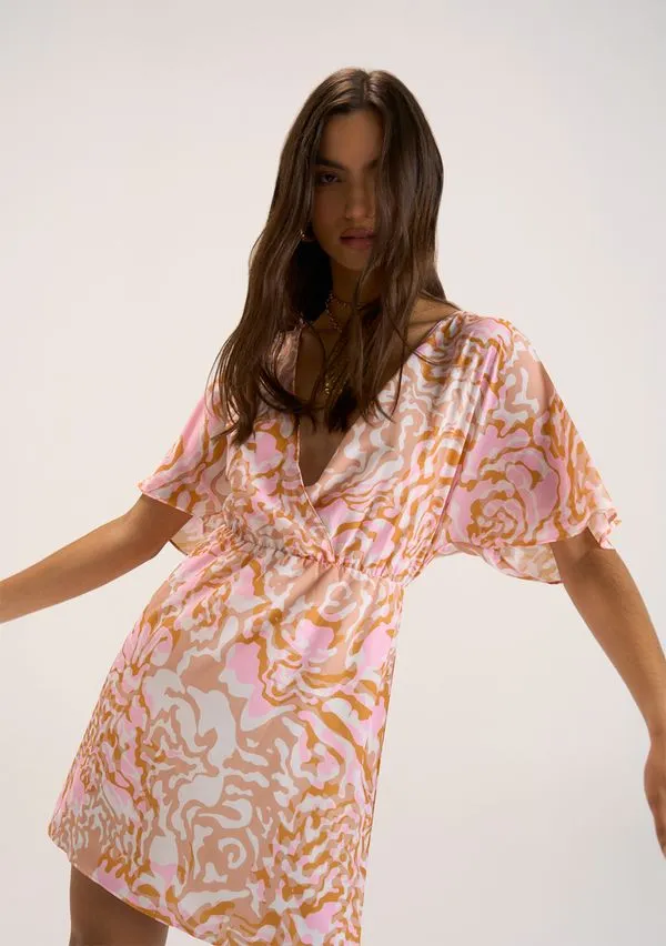 Vestido Zinco Curto Decote V Saia Transpassada Laranja PP