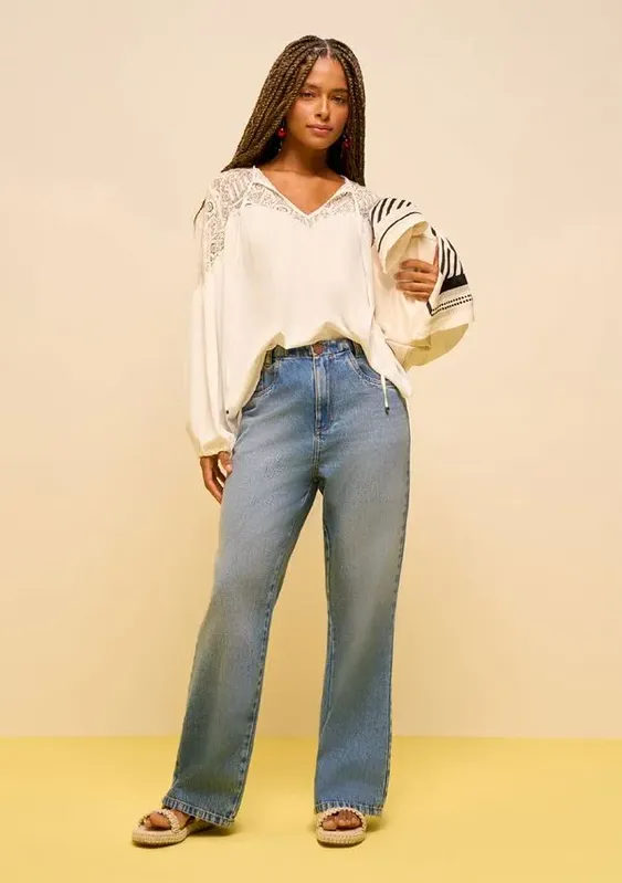 Calça Zinco Reta Alta Azul 40