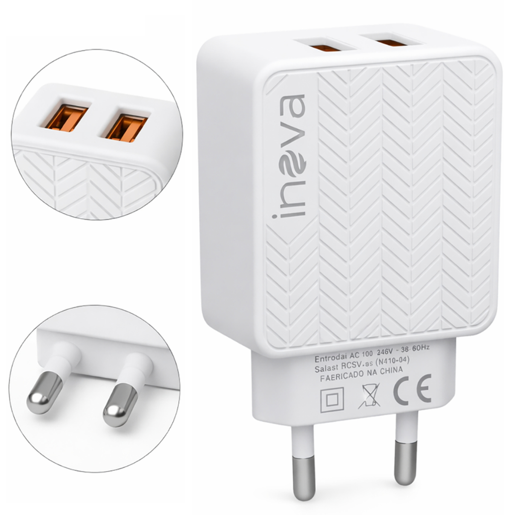Carregador Celular 2 Entradas USB Fonte Tomada 3.1A Rápida