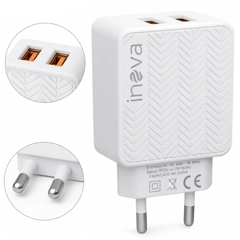 Carregador Celular 2 Entradas USB Fonte Tomada 3.1A Rápida